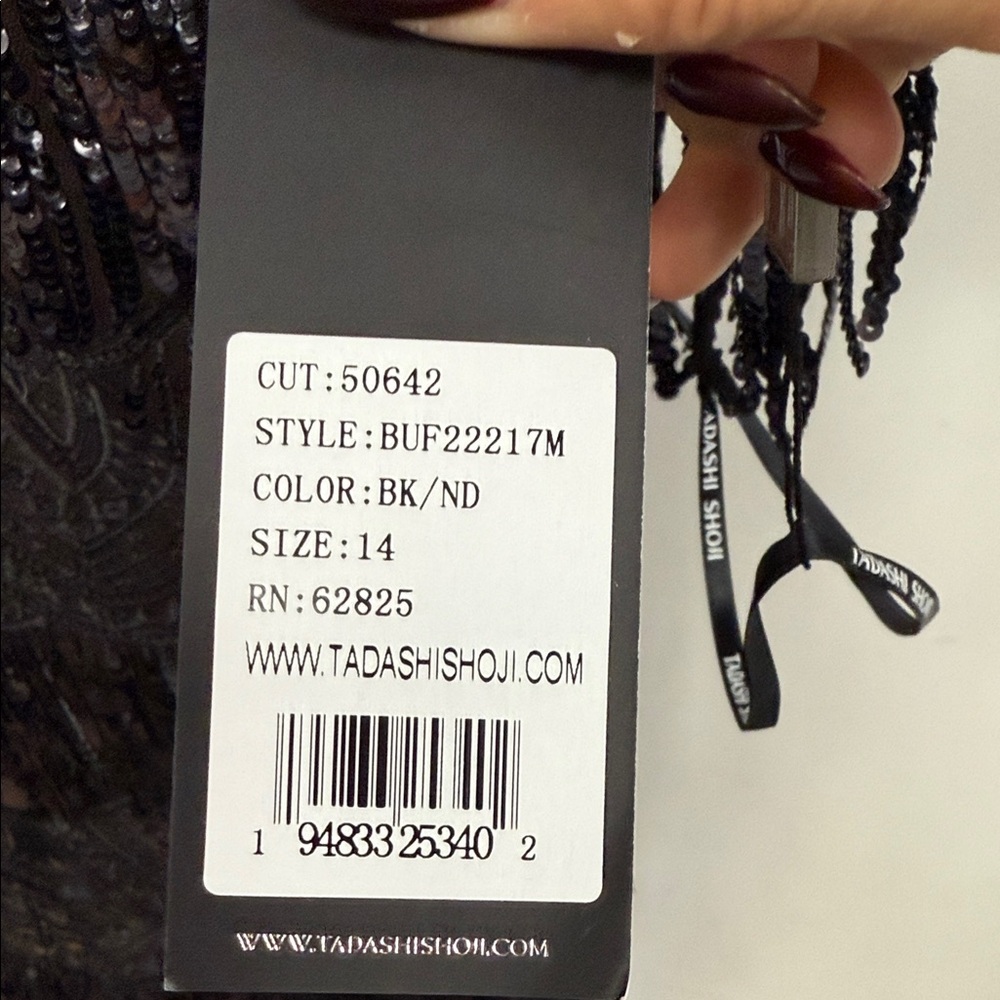 Tadashi Shoji Black Sequin Midi Dress with Fringe NWT - Picture 6 of 8
